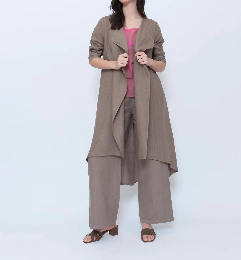 NEW BLUEBERRY draped duster in latte